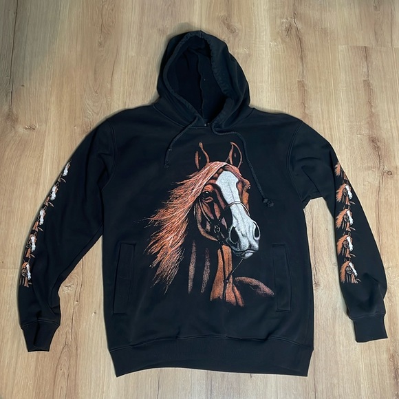 The Roxx Other - Y2K Horse Hoodie. Black. Awesome‎ Graphics. Size Medium.